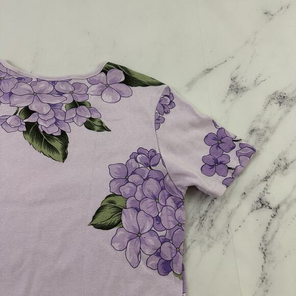 Basic Editions Womens Vintage Y2k Rhinestone Tee Size S Purple Hydrangea Floral - Picture 9 of 11